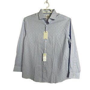 New‎ Ben Sherman Size 16.5 32/33 Tailored Slim Fit Blue White Plaid Long Sleeve